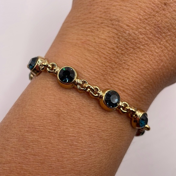 Vintage Gold Tone Blue Beaded Statement Bracelet - Picture 1 of 2